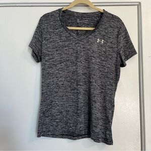 Under Armour women large v neck loose fit athletic t-shirt gray black fitness
